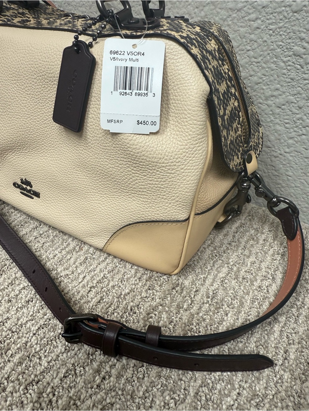 Coach Beige Lane Satchel in Colorblock with Snake Skin Accents - Picture 4 of 16